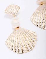 Gold Glowing Shell Drop Earrings