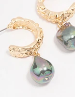 Gold Wide Holographic Pearl Drop Earrings