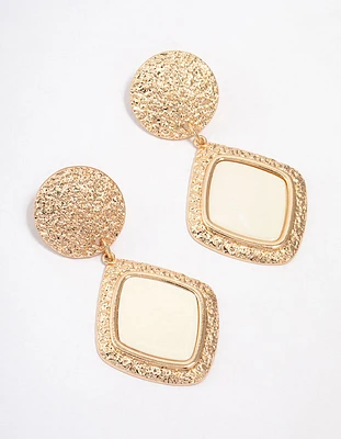 Gold Textured Square Drop Earrings