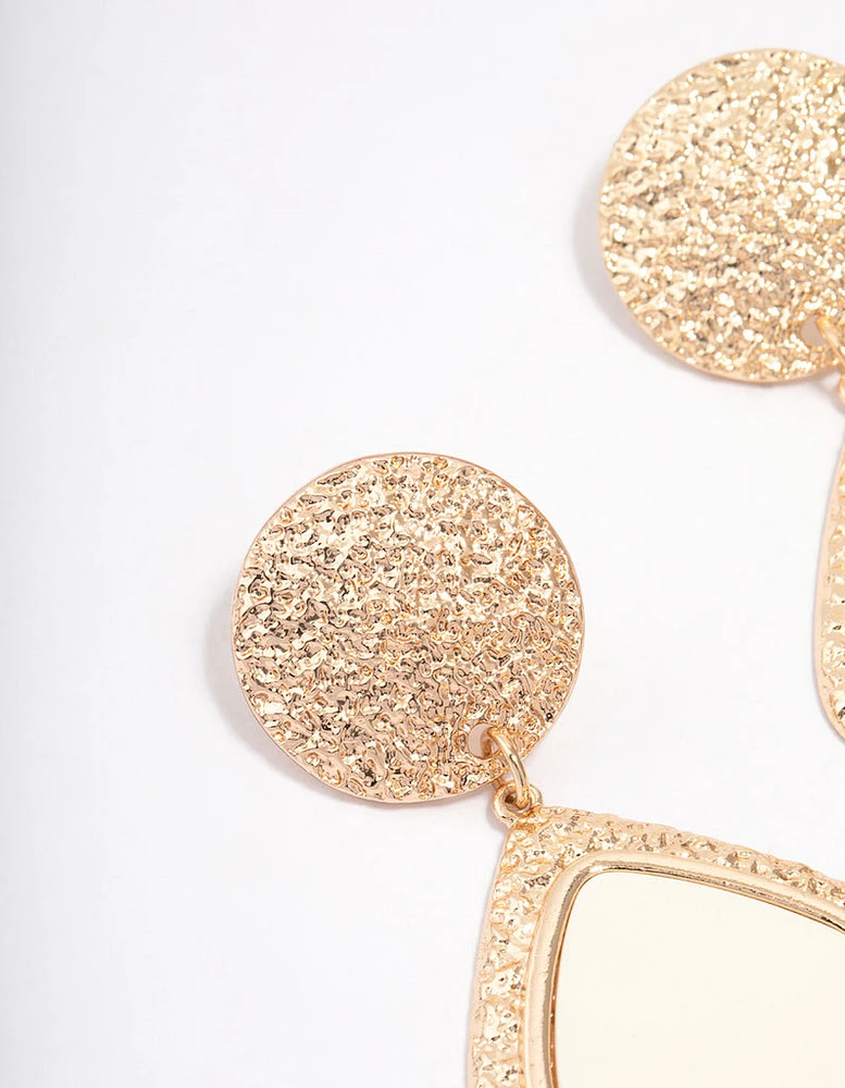 Gold Textured Square Drop Earrings