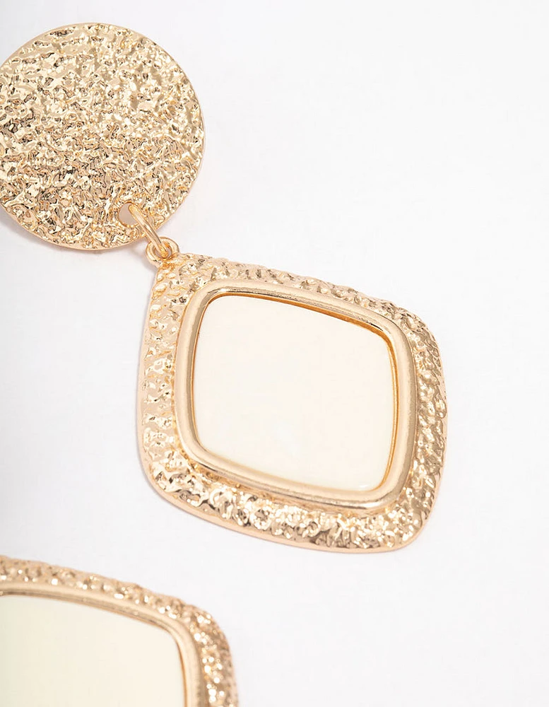 Gold Textured Square Drop Earrings