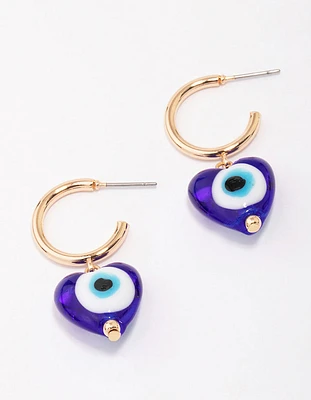 Gold Evil Eye Heart Drop Earrings