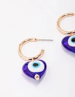 Gold Evil Eye Heart Drop Earrings