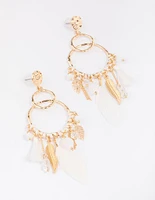 Gold Thread Feather Beaded Drop Earrings