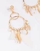 Gold Thread Feather Beaded Drop Earrings