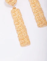 Gold Long Rectangular Textured Drop Earrings