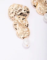 Gold Molten Pearl Drop Earrings