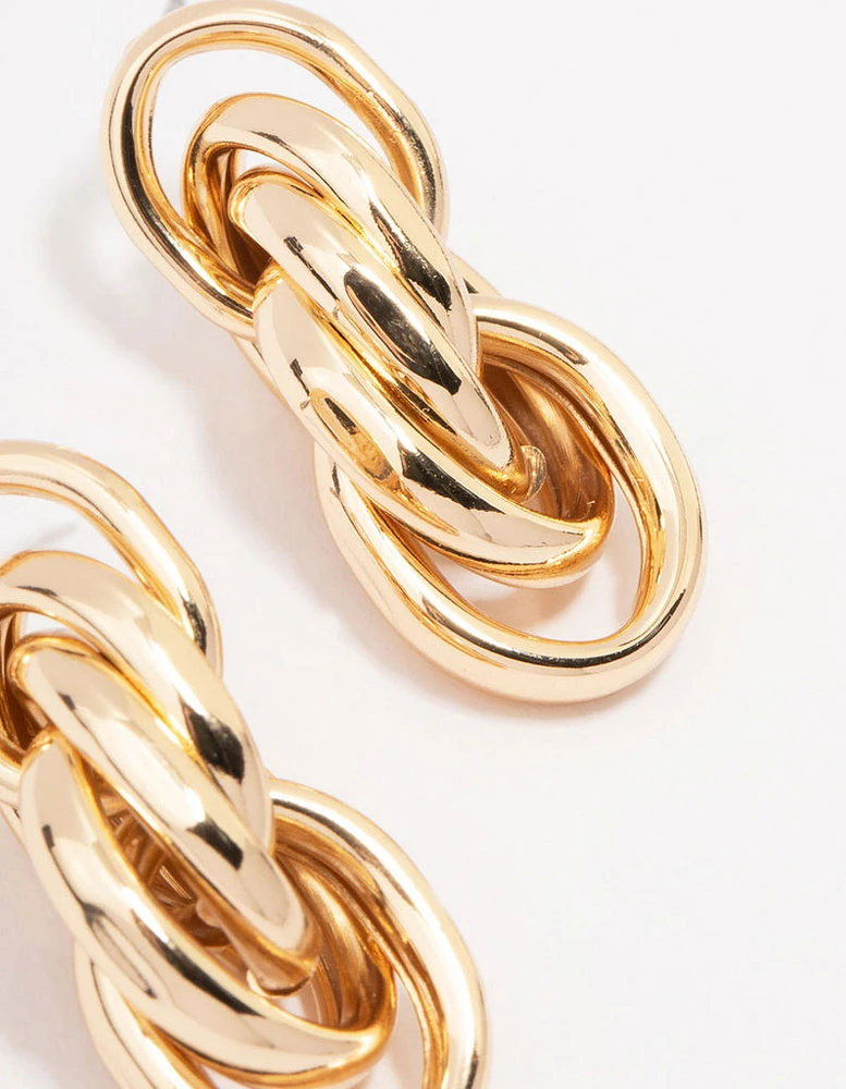 Gold Link Cluster Drop Earrings