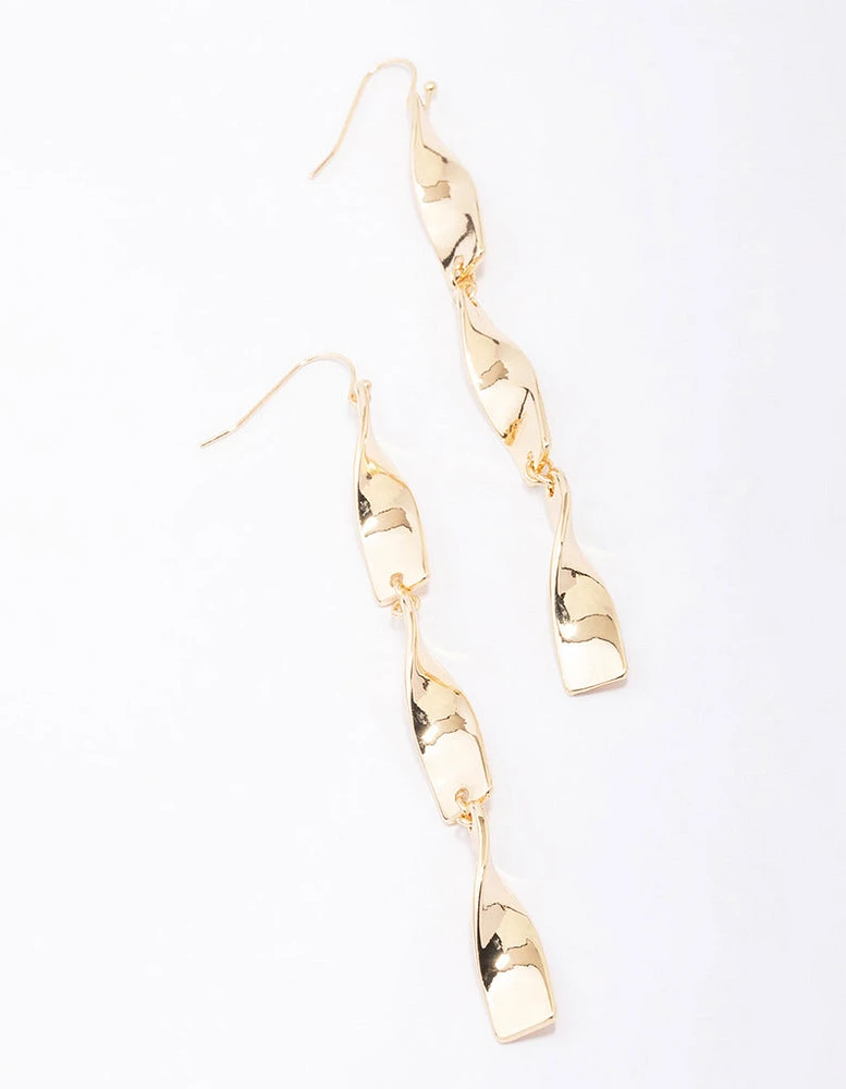 Gold Ribbon Curl Drop Earrings