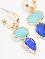 Gold Blue Organic Stone Drop Earrings