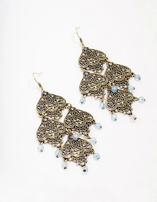 Antique Gold Filigree Beaded Drop Earrings