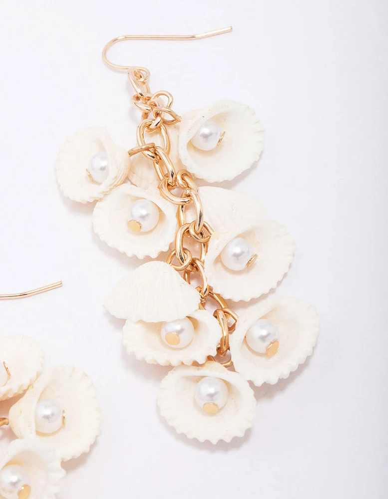 Gold Flowing Shell Drip Earrings