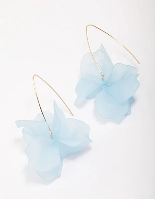 Gold Blue Frosted Flower Drop Earrings