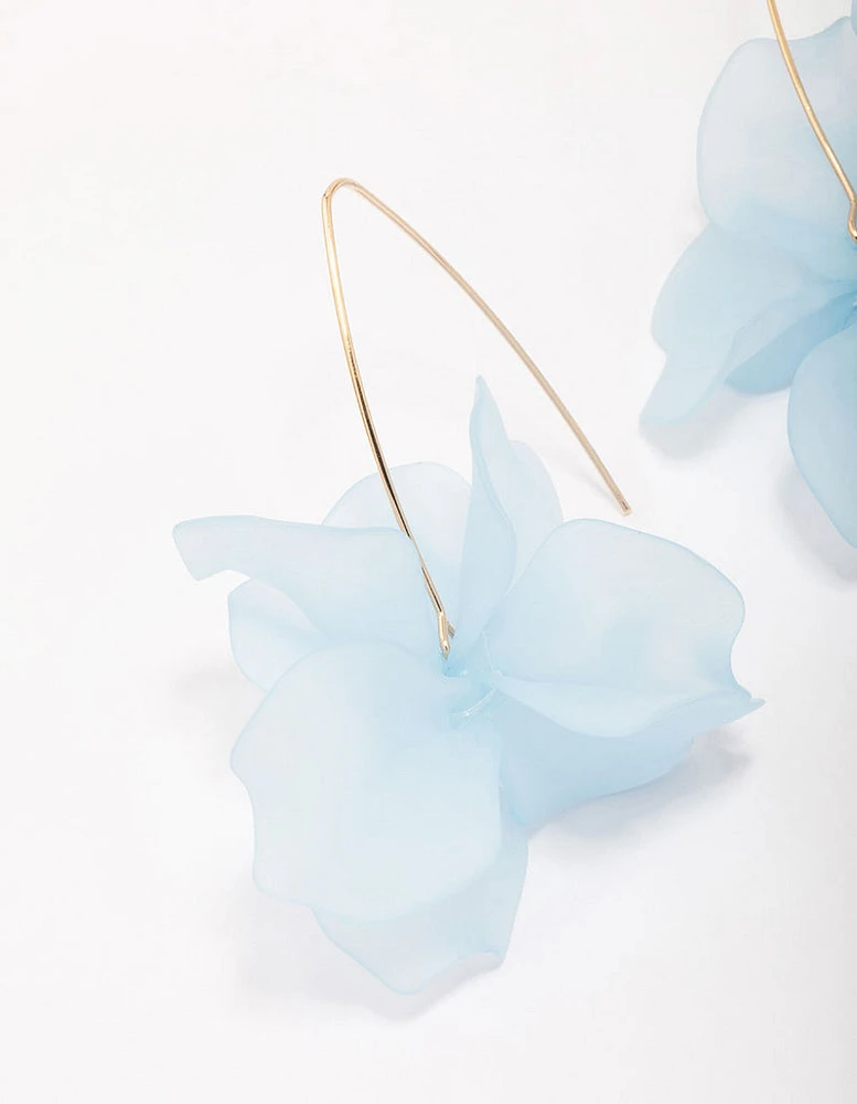 Gold Blue Frosted Flower Drop Earrings