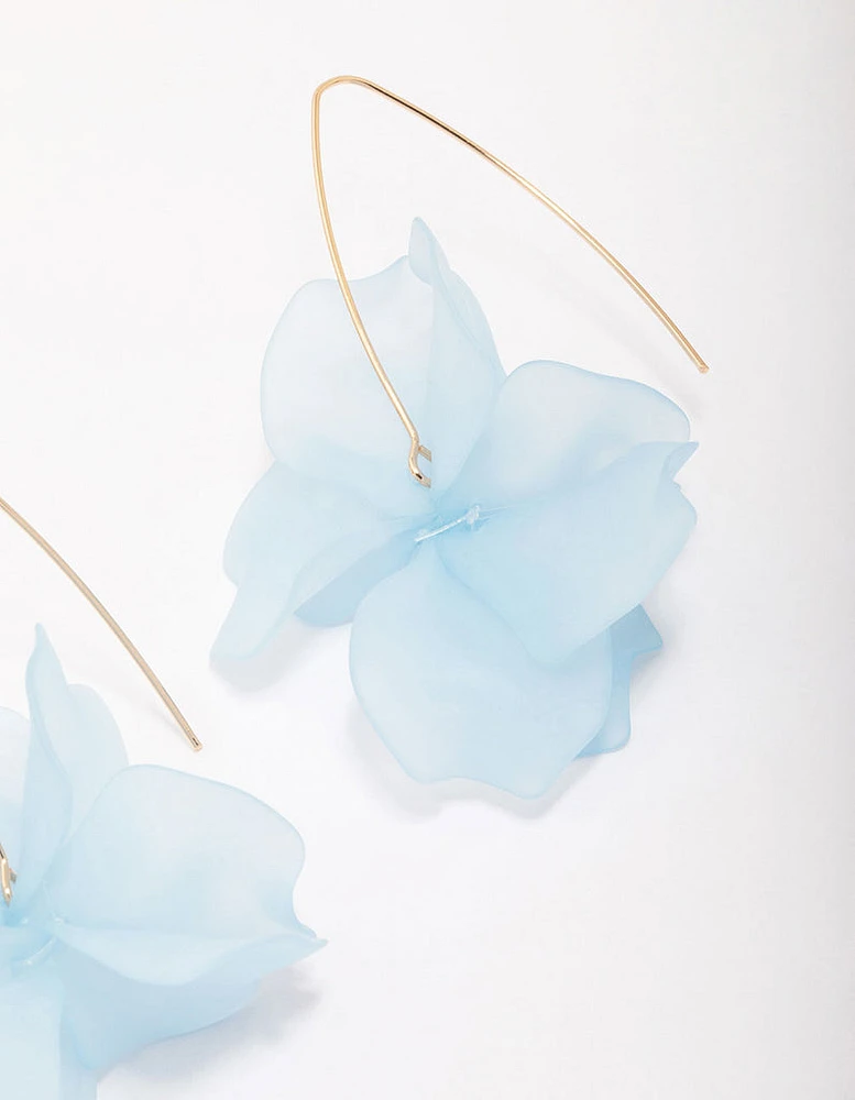 Gold Blue Frosted Flower Drop Earrings