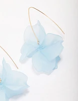 Gold Blue Frosted Flower Drop Earrings