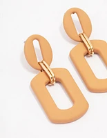 Orange Mini Ribbed Interlock Link Drop Earrings