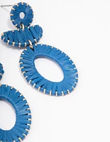 Blue Fabric Wrapped Oval Drop Earrings