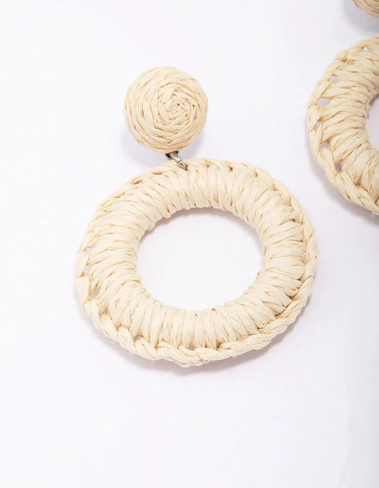 Cream Raffia Wrapped Circle Drop Earrings