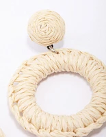 Cream Raffia Wrapped Circle Drop Earrings