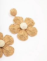 Neutral Raffia Flower Drop Earrings