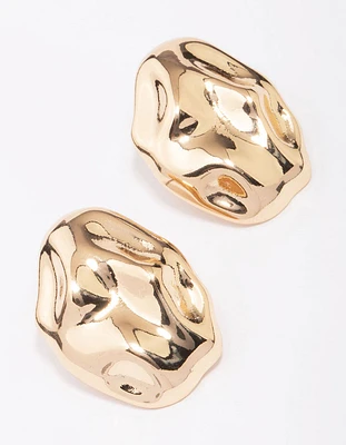 Gold Molten Oval Stud Earrings