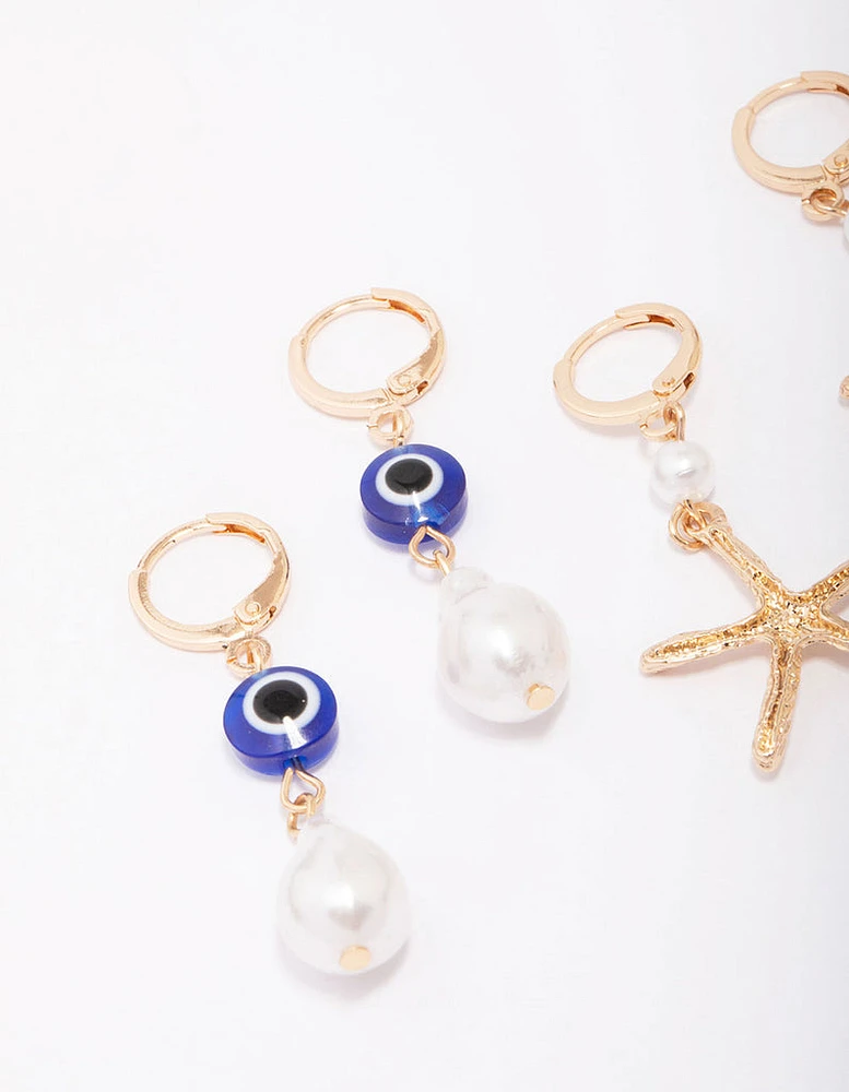 Gold Starfish Earring 3-Pack