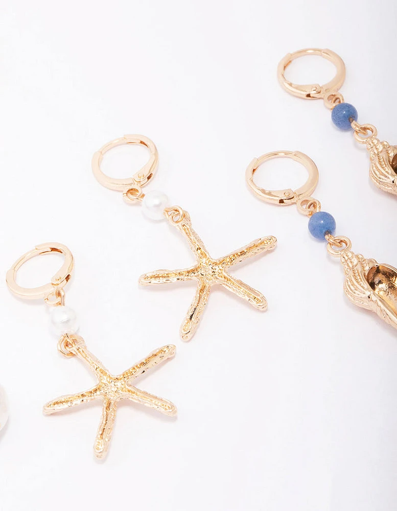 Gold Starfish Earring 3-Pack