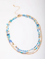 Blue Bead & Pearl Layered Choker