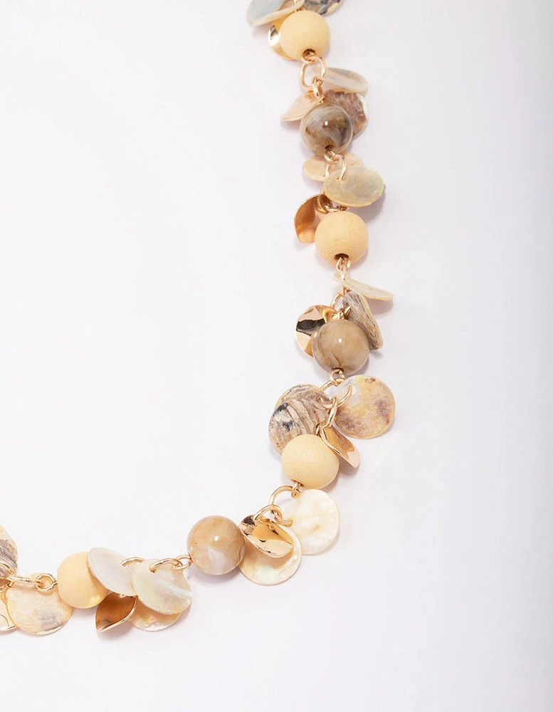 Gold Beaded Shell Cluster Necklace