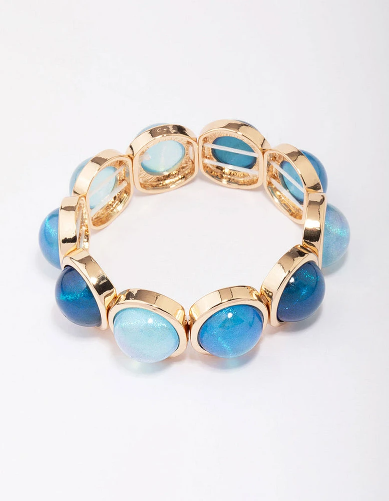 Gold Acrylic Blue Circle Stretch Bracelet