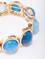 Gold Acrylic Blue Circle Stretch Bracelet