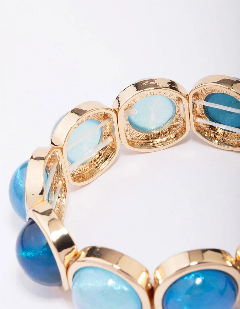 Gold Acrylic Blue Circle Stretch Bracelet