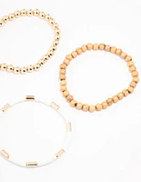Gold & Wooden Beaded Bracelet 5-Pack