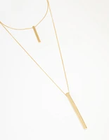 Gold Double Row Long Bar Necklace