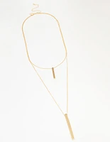 Gold Double Row Long Bar Necklace