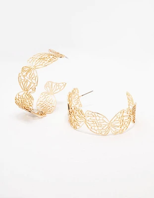 Gold Butterfly Flat Hoop Earrings