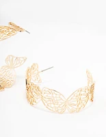 Gold Butterfly Flat Hoop Earrings