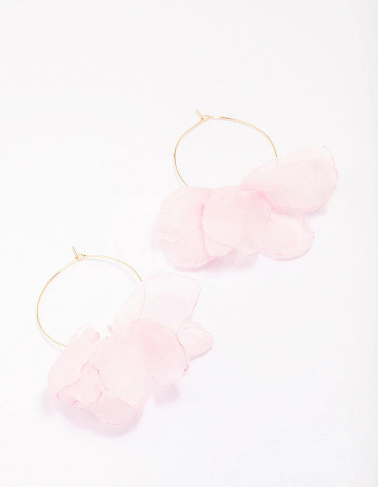 Pink Fabric Petal Hoop Earrings