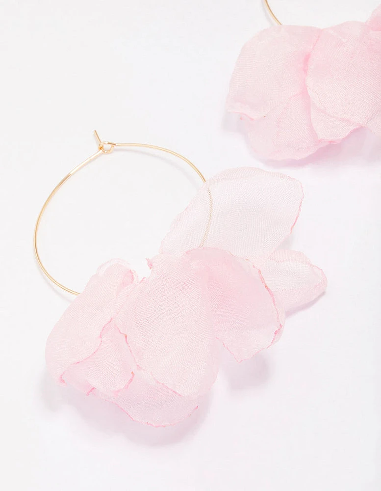 Pink Fabric Petal Hoop Earrings