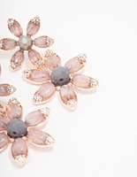 Rose Gold Flower Beaded Drop Earrings