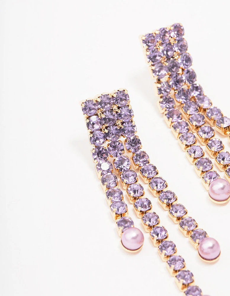 Gold & Lilac Cupchain Drop Earrings