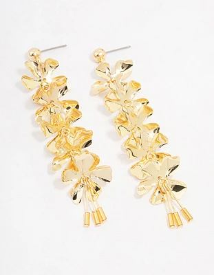 Gold Linear Petal Drop Earrings