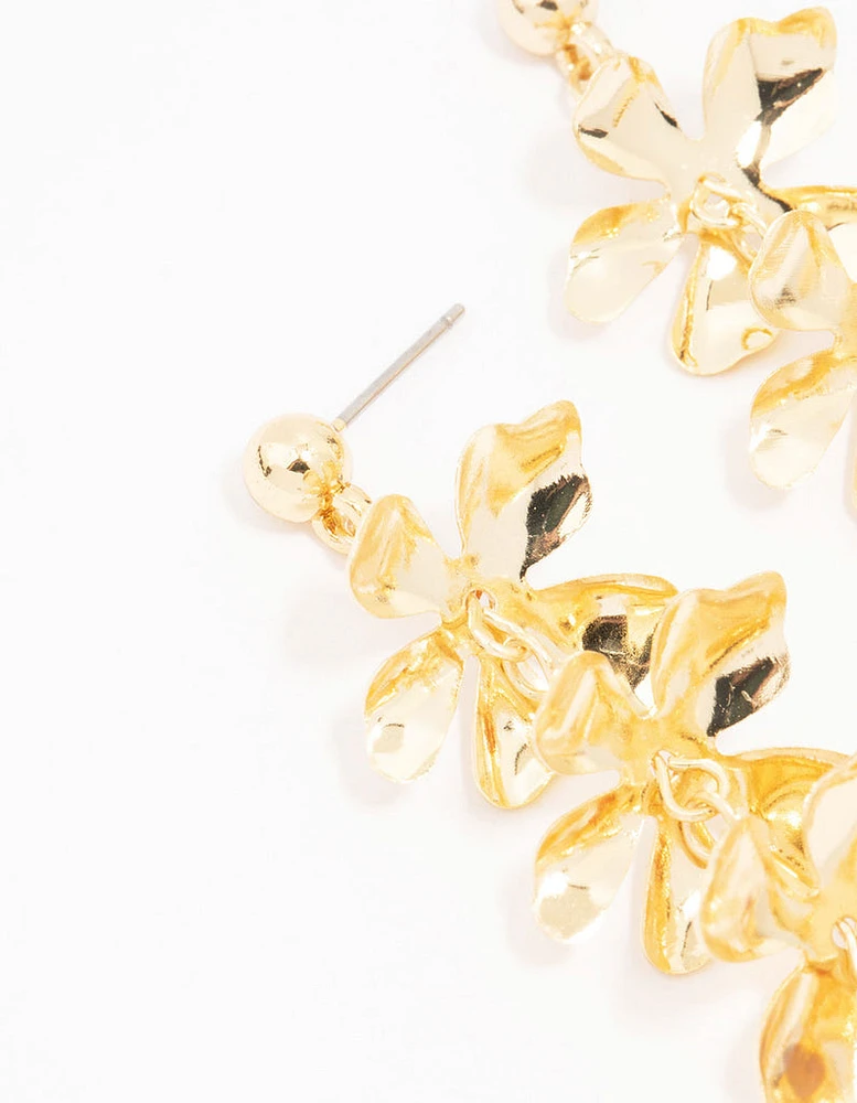 Gold Linear Petal Drop Earrings