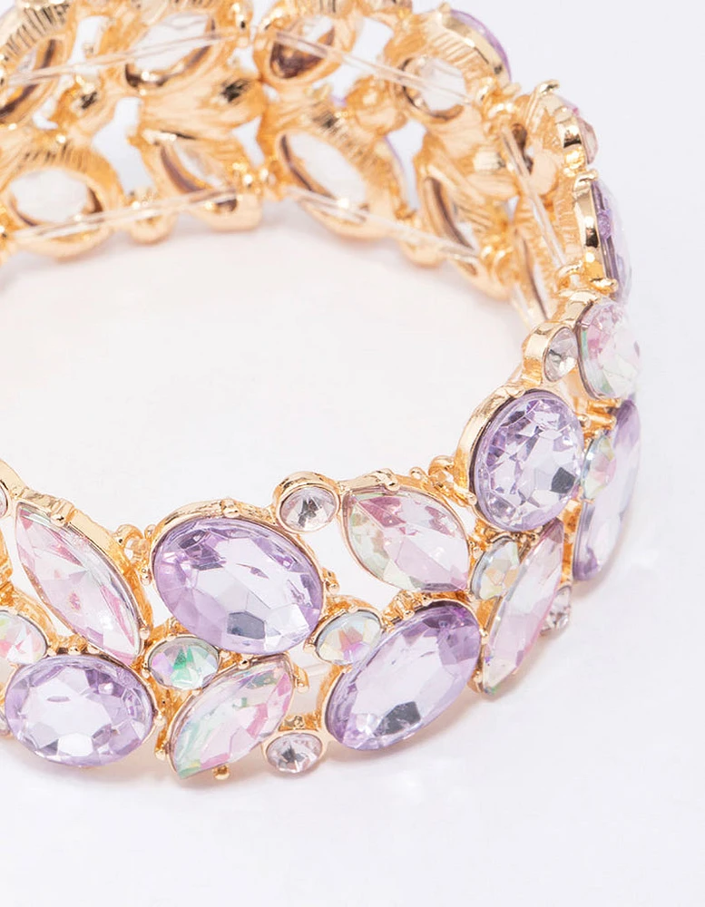 Gold Lilac Cluster Stone Medium Bracelet