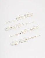 Silver Pearl Mini Flower Hair Clip 4-Pack