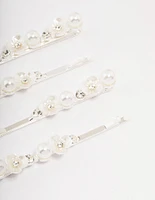 Silver Pearl Mini Flower Hair Clip 4-Pack