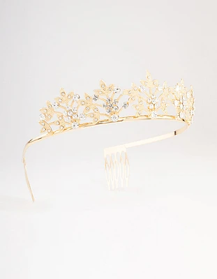 Gold Diamante Leaf Flower Crown