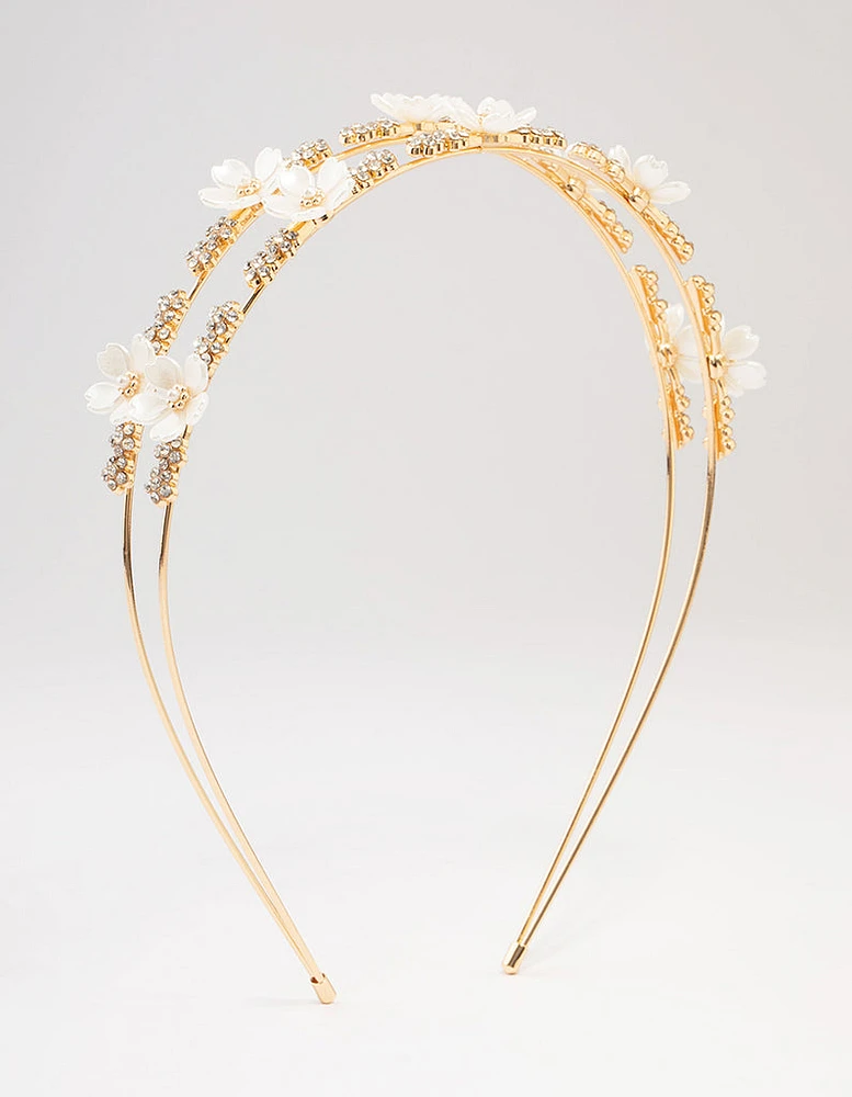 Gold Mini Crystal Flower Beaded Headband