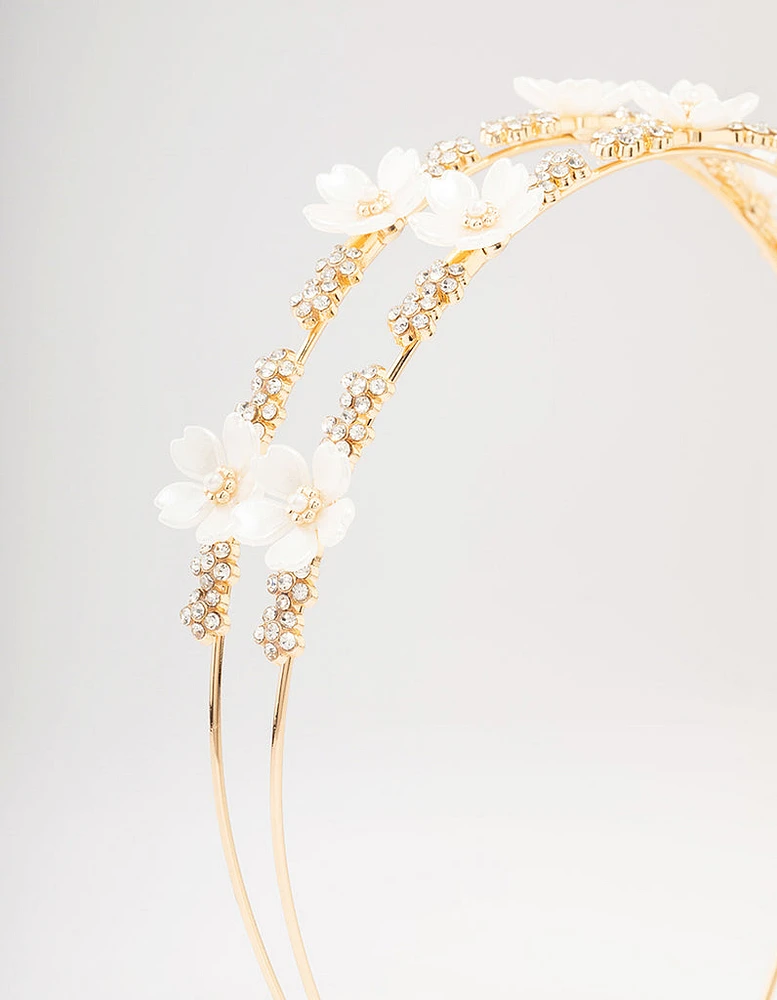 Gold Mini Crystal Flower Beaded Headband